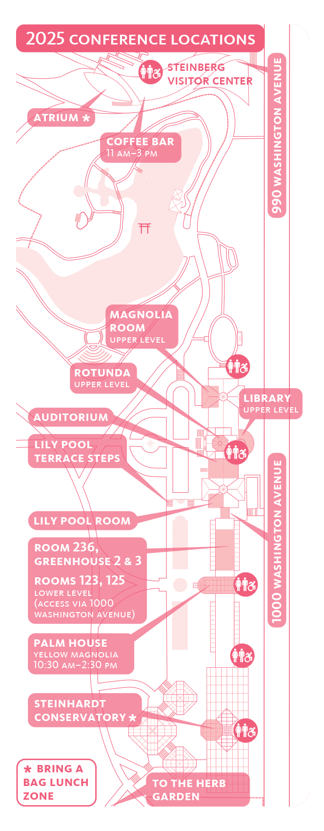 A simplified map of BBG that shows the Administration Building